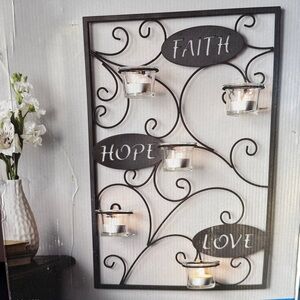 Mainstays Tealight Wall Sconce 5 Candle Holder, Black (Faith Hope Love) NWT
